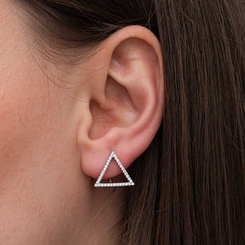Silver White Stone Triangle Earring