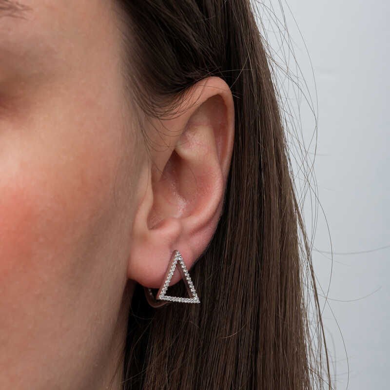 Silver White Stone Triangle Earring