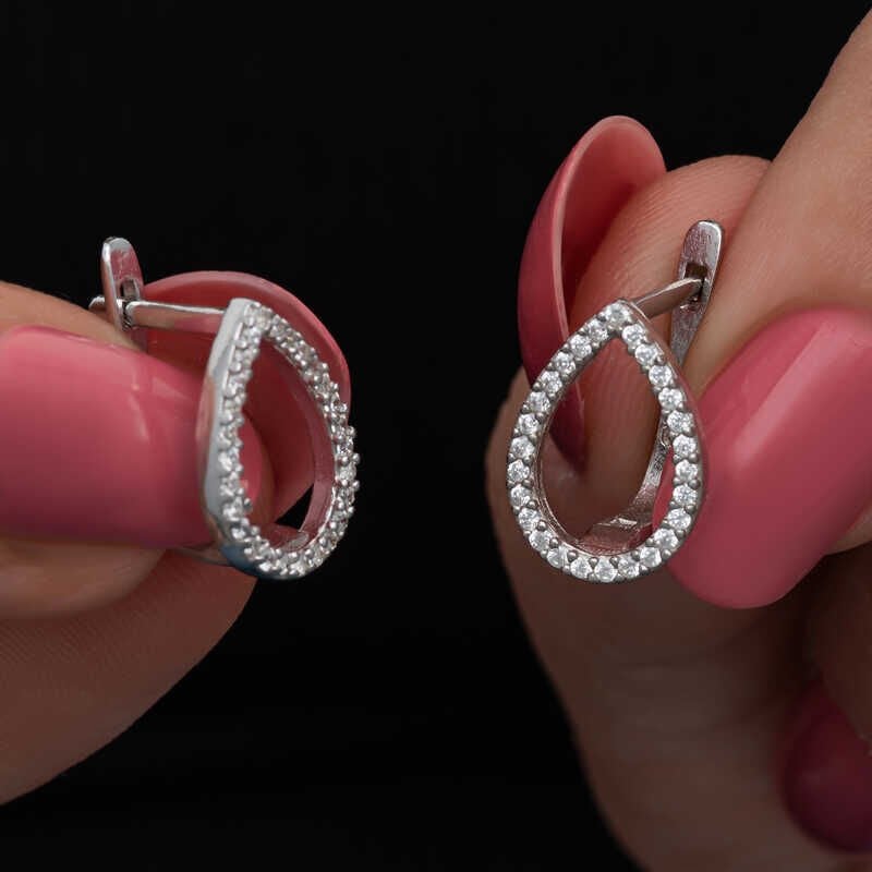 Silver White Stone Drop Women's Earrings