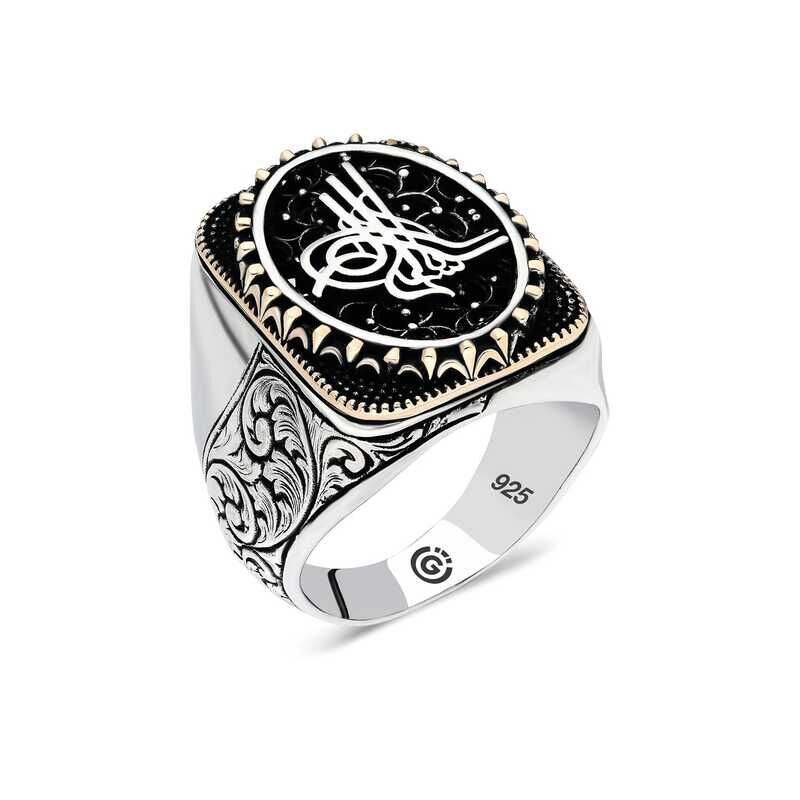 Silver Tugra Oval Men's Ring