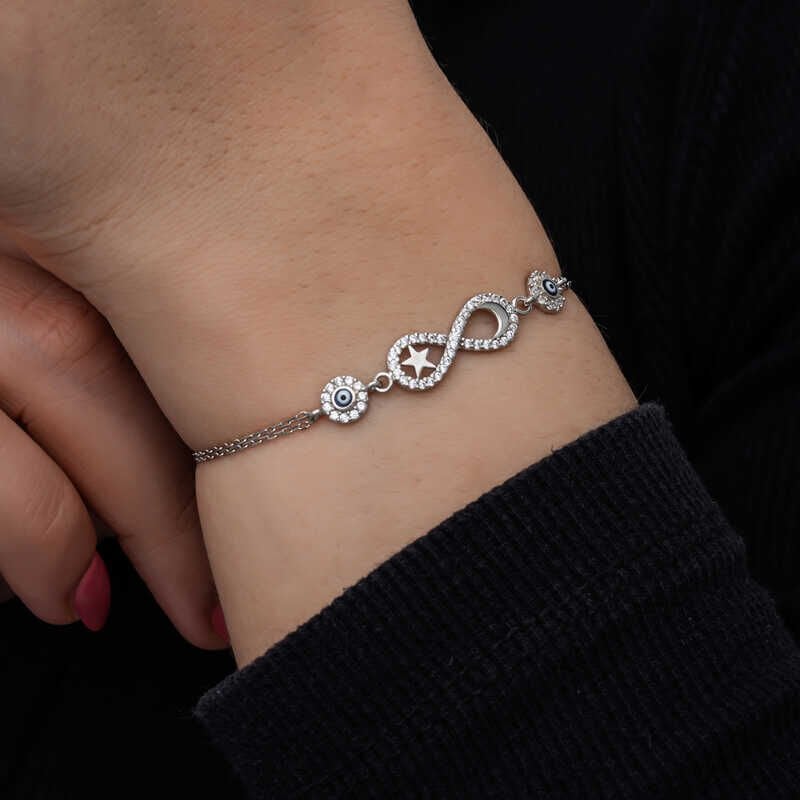 Silver Moon Star Evil Eye Infinity Women's Bracelet