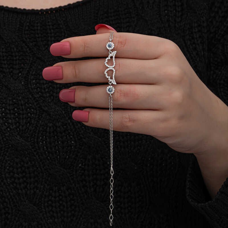 Silver Evil Eye Angel Wing Women's Bracelet