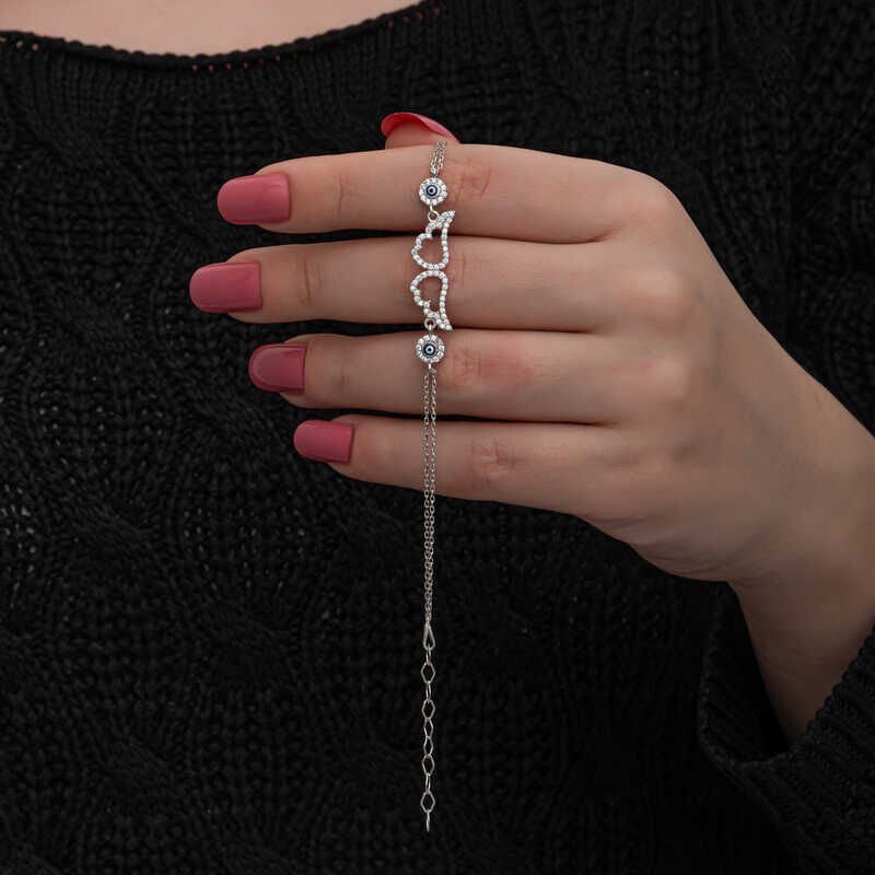Silver Evil Eye Angel Wing Women's Bracelet