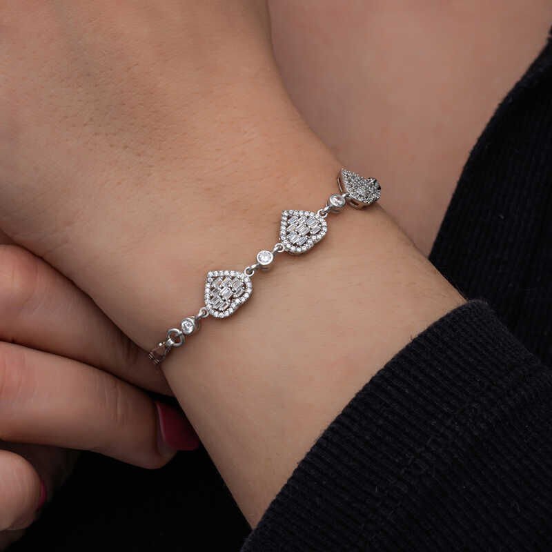 Silver Baguette Stone Heart Women's Bracelet