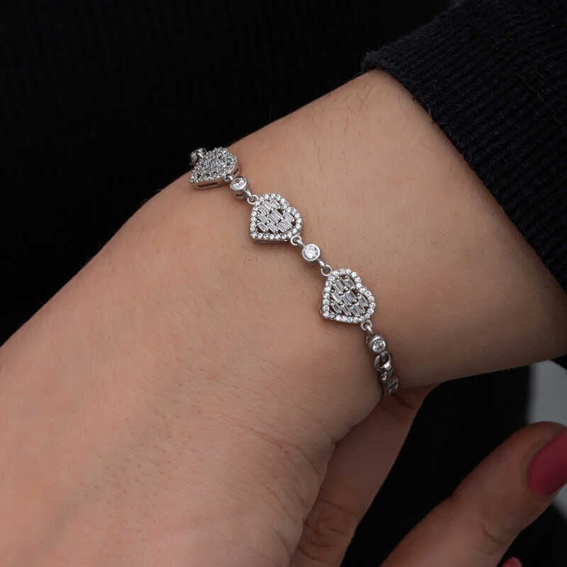 Silver Baguette Stone Heart Women's Bracelet