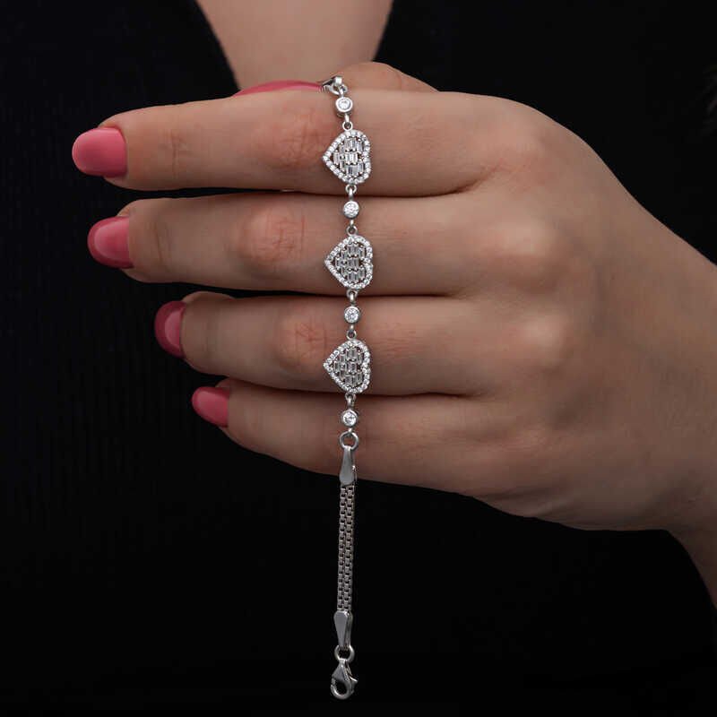 Silver Baguette Stone Heart Women's Bracelet