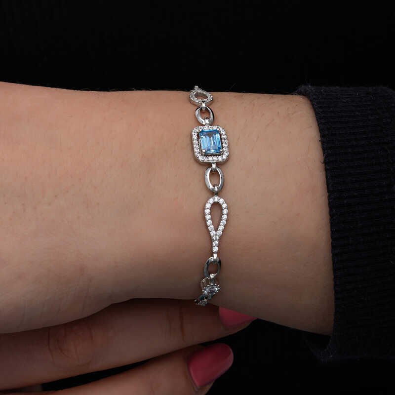 Silver Baguette Turquoise Stone Women's Bracelet