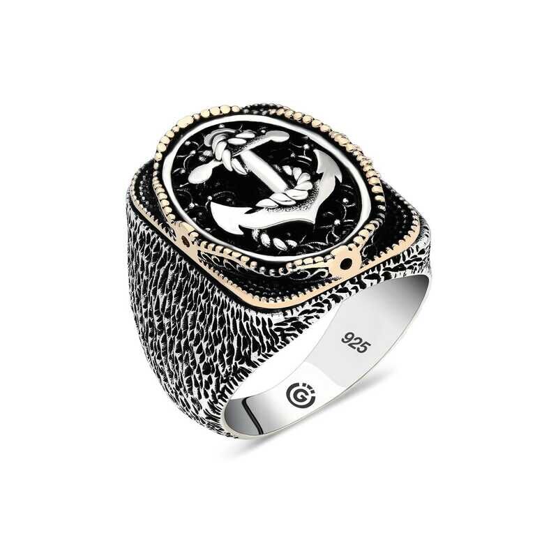 Silver Sea Anchor Oval Men's Ring