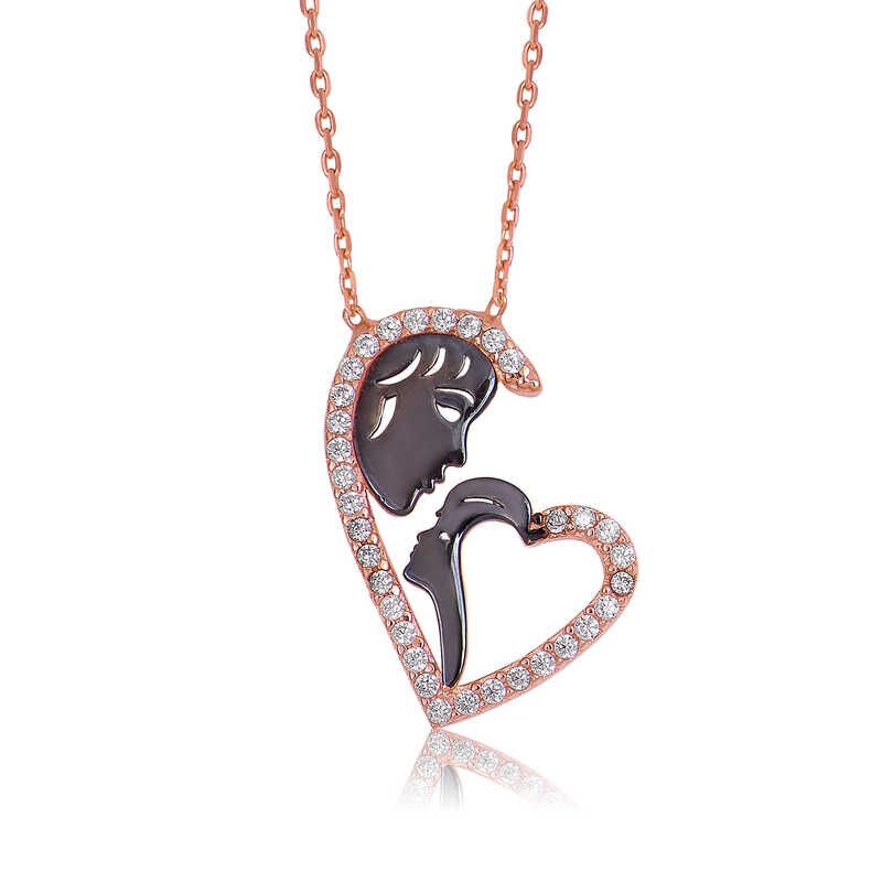 Silver Heart Mother Child Necklace