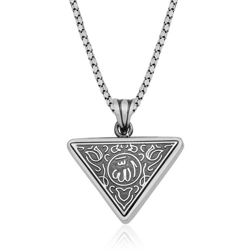 Silver Triangle Allah Written Cevşen Prayer Necklace