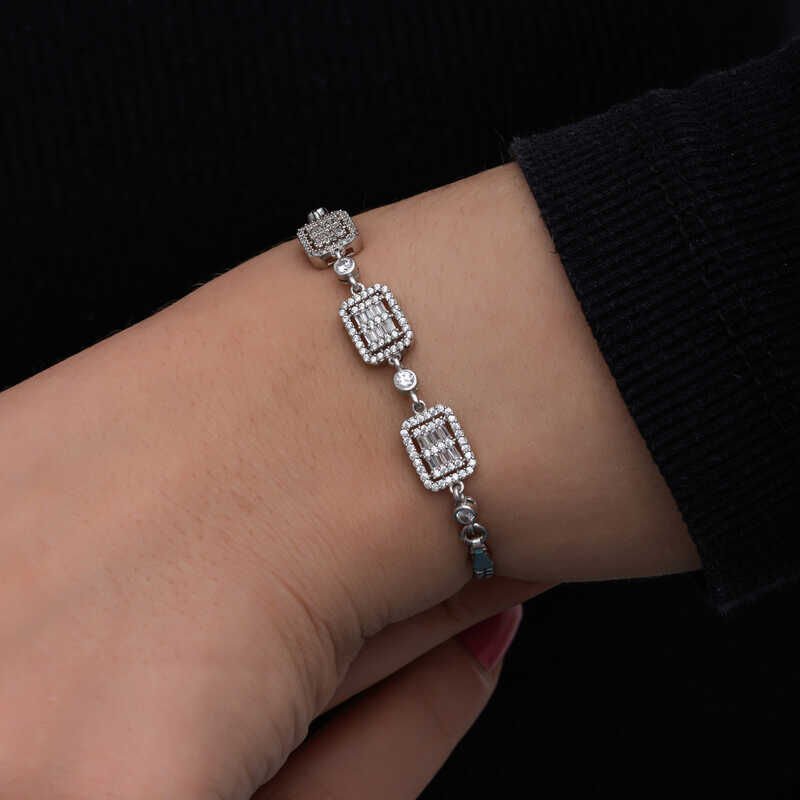 Silver Baguette Stone Women's Bracelet