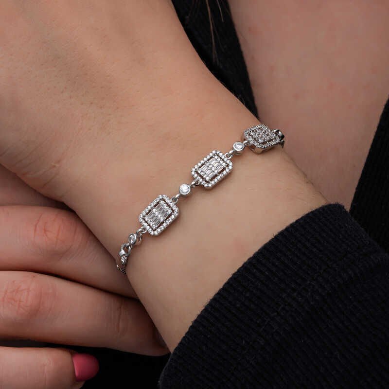 Silver Baguette Stone Women's Bracelet