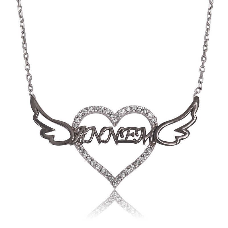 Collar de plata con corazón escrito de madre para mujer
