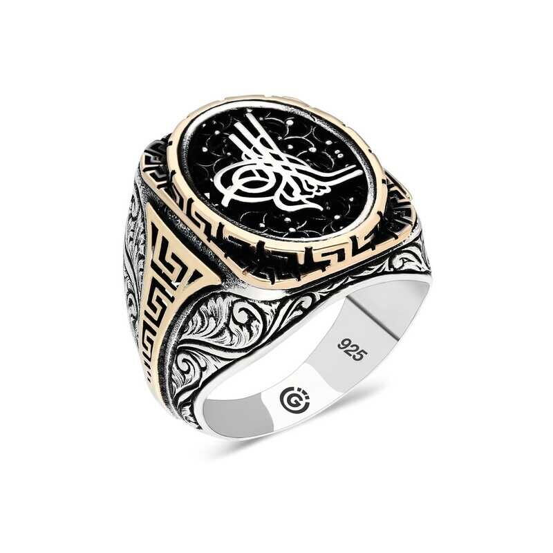 Silver Tugra Oval Men's Ring