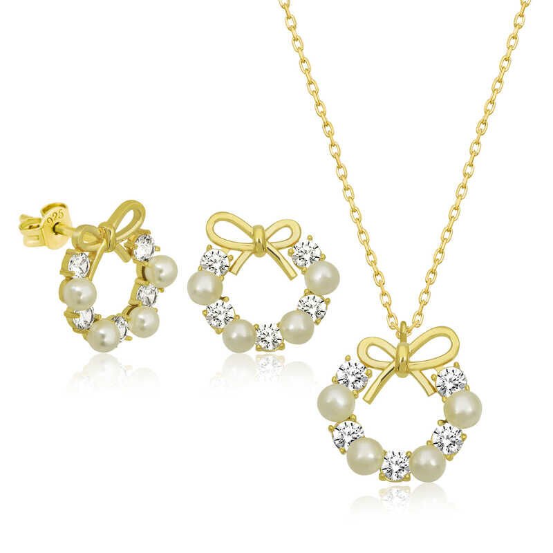 Silver Pearl Ribbon Women Set