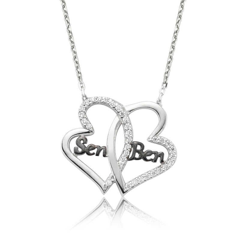 Collar de mujer "You Me" de corazón de plata