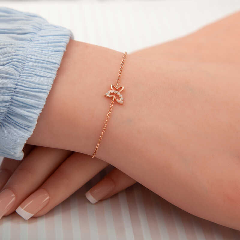 Silver Rose Butterfly Women's Bracelet