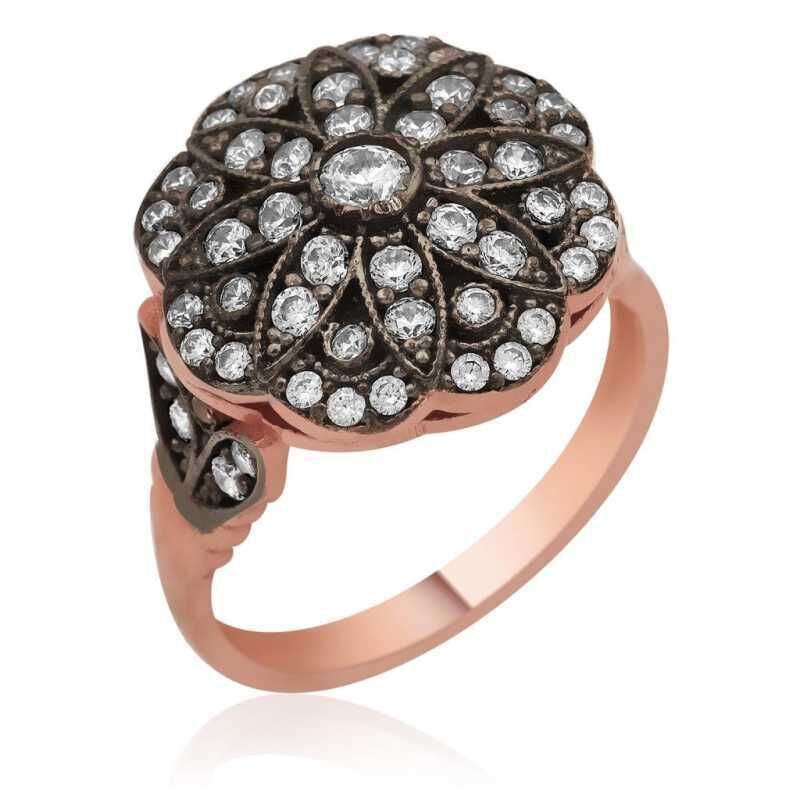 Silver Rose Diamond Mounted Flower Women's Ring