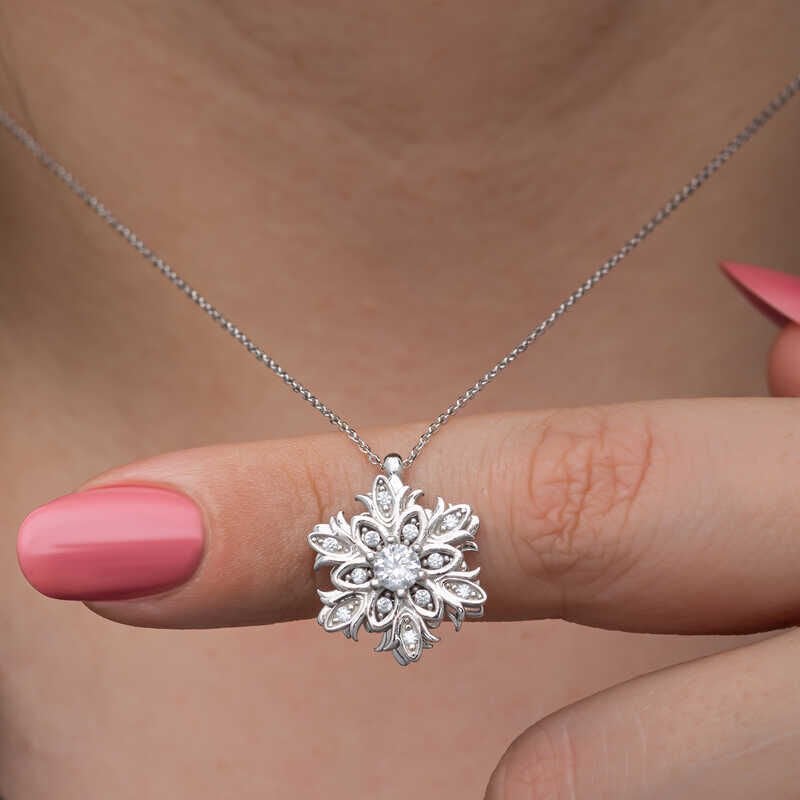 Silver Snowflake Spinning Stress Women's Necklace