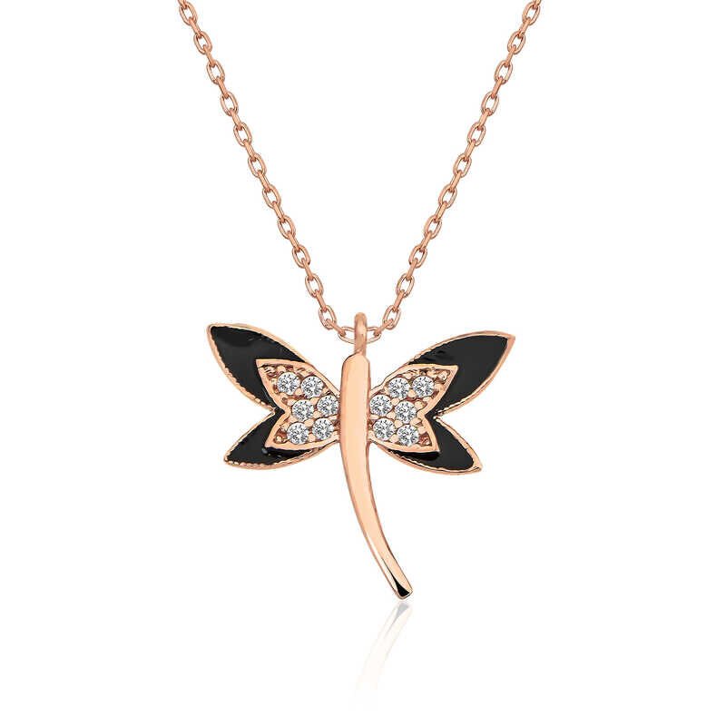 Silver Rose Dragonfly Women's Necklace