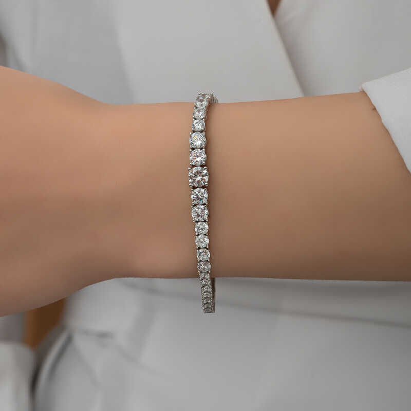 Silver Strained White Stone Waterway Women's Bracelet