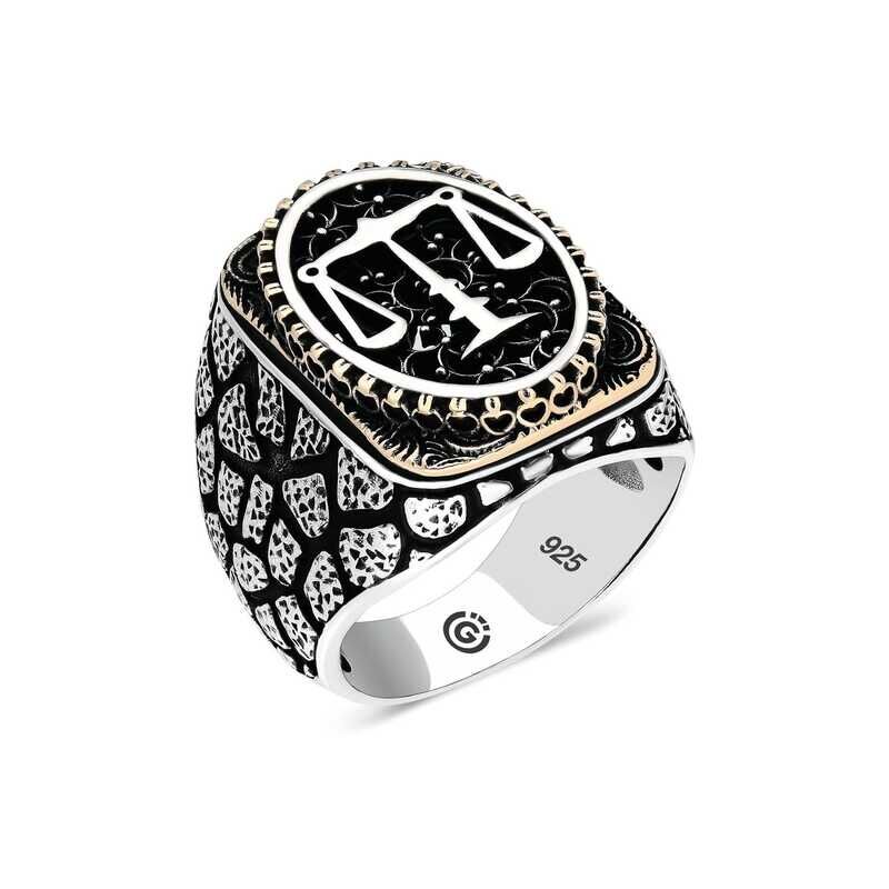 Silver Scales of Justice Oval Men's Ring