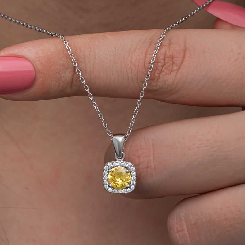 Silver Yellow Baguette Stone Women's Necklace