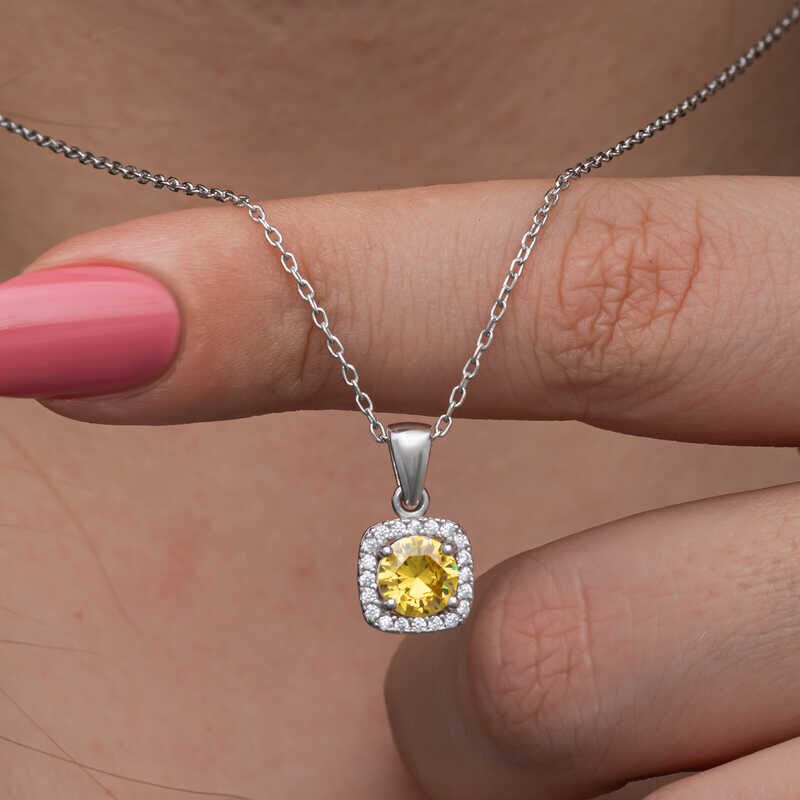 Silver Yellow Baguette Stone Women's Necklace