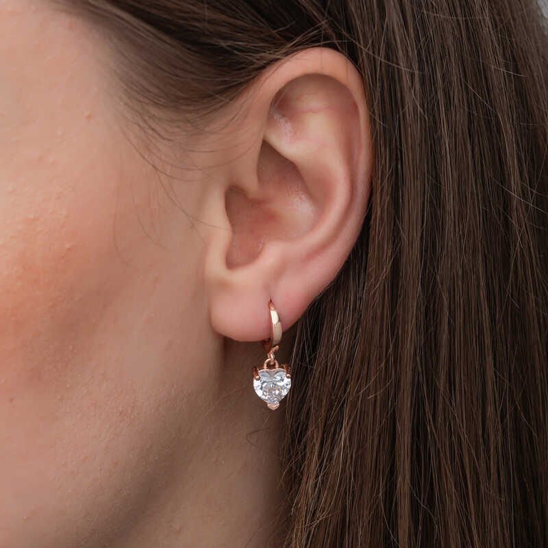 Silver Rose White Stone Heart Women's Earrings