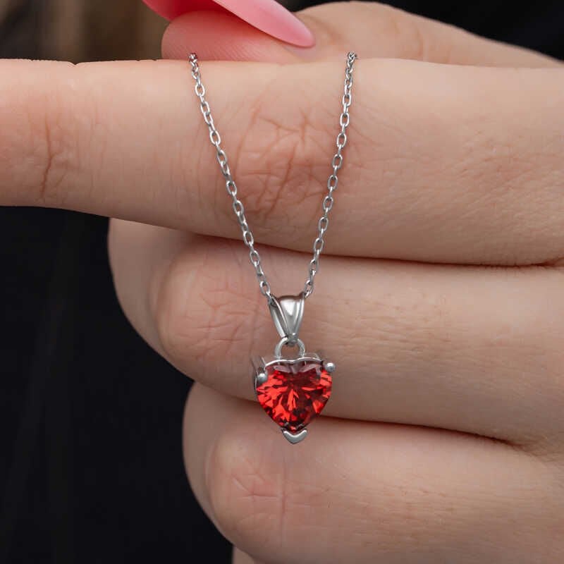 Silver Red Stone Heart Women's Necklace