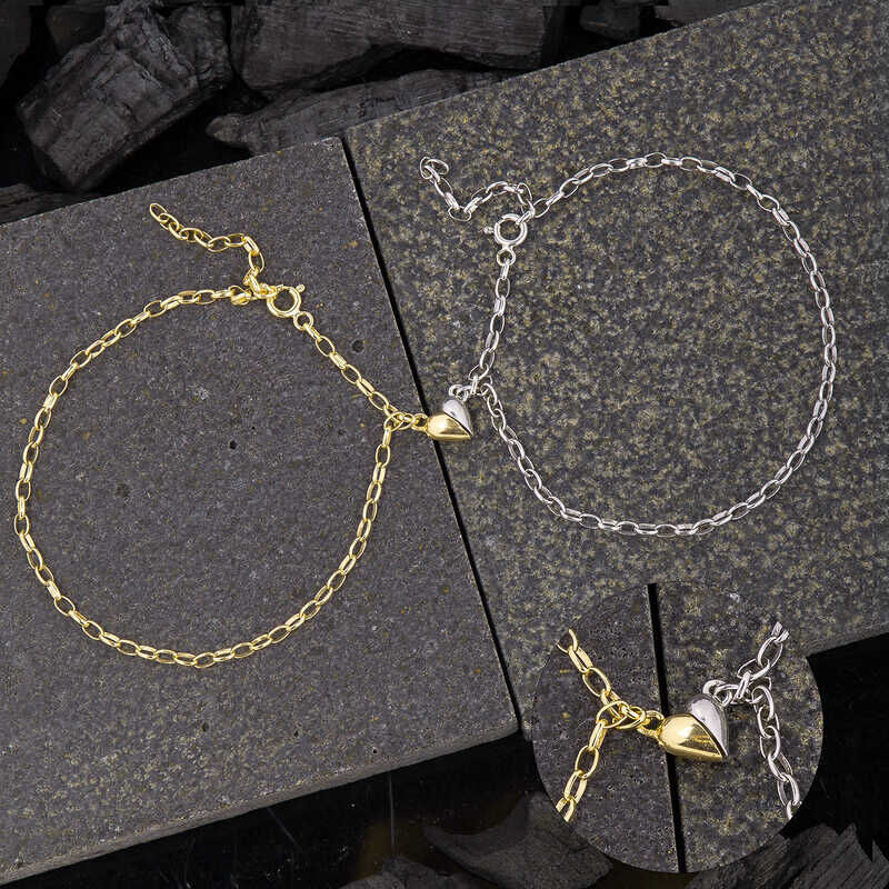 Silver Rhodium Gold Double Heart Love Bracelet