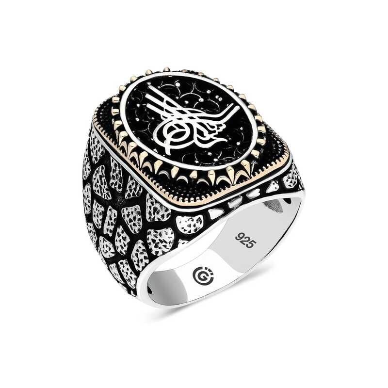 Silver Tugra Oval Men's Ring