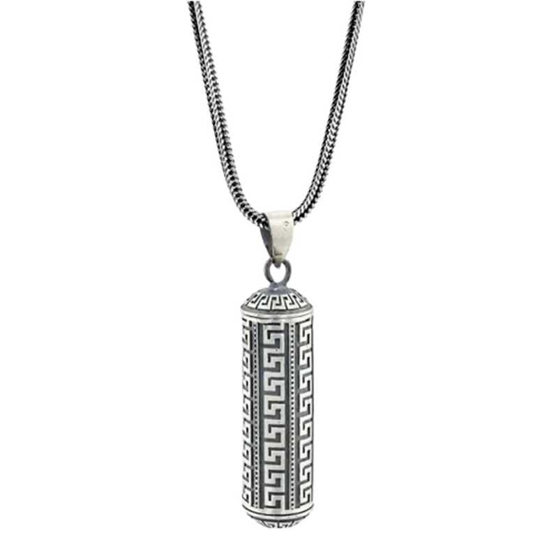 Silver Openable Amulet Container Cevşen Necklace