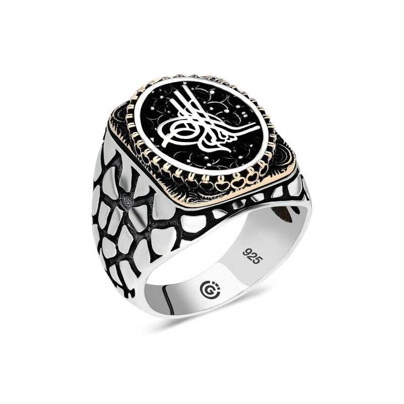 Silver Tugra Oval Men's Ring