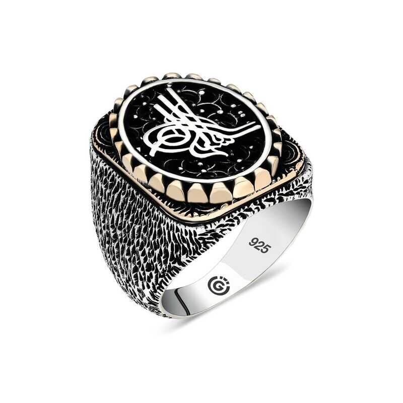 Silver Tugra Oval Men's Ring 25