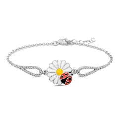 Silver Ladybug Daisy Bracelet