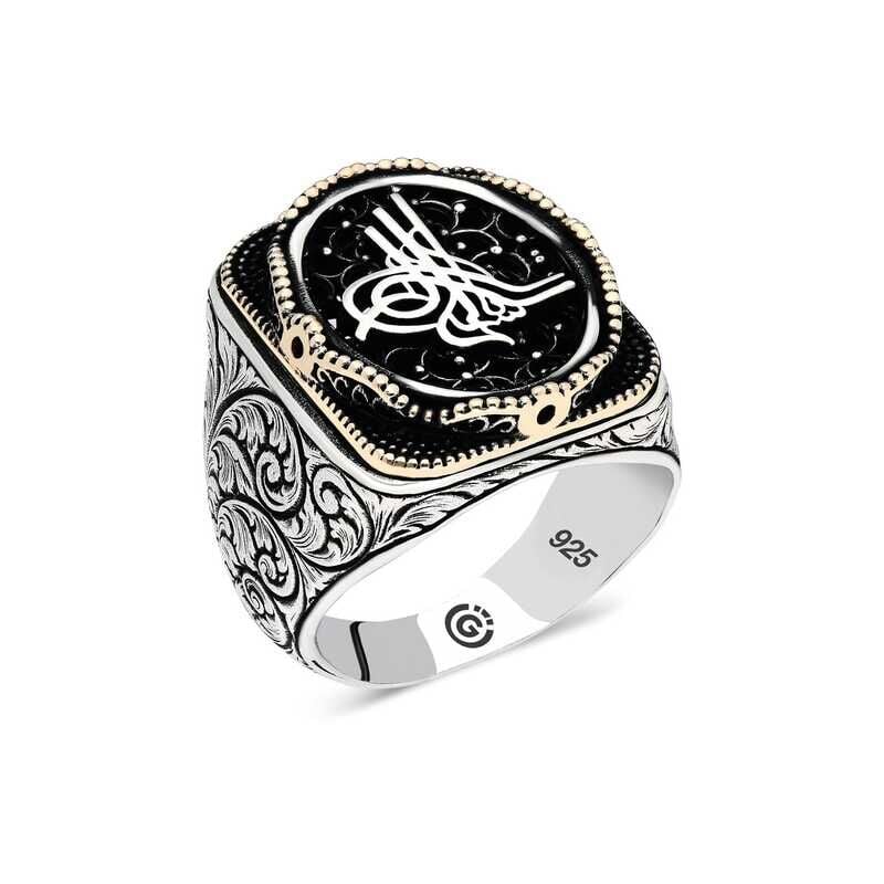 Silver Tugra Oval Men's Ring