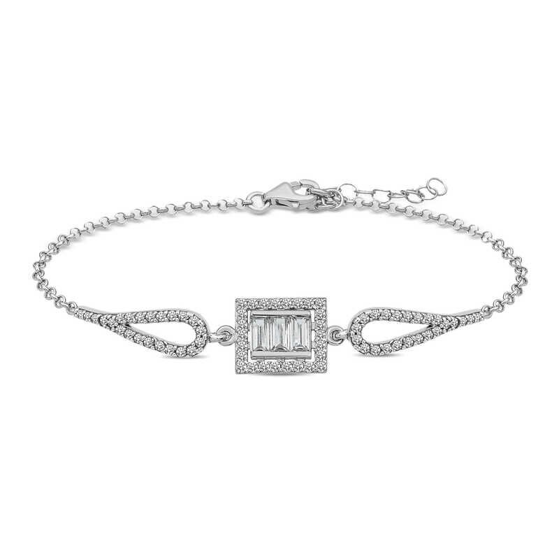 Silver Baguette Stone Bracelet