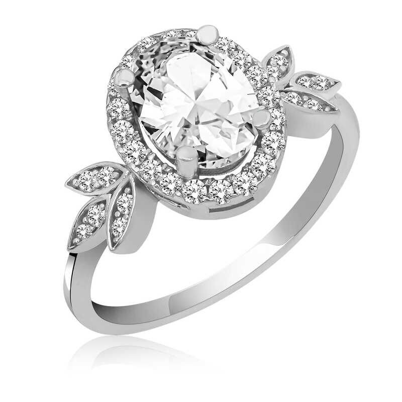 Anillo de plata con piedra ovalada blanca para mujer