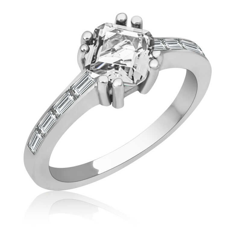 Silver White Baguette Single Stone Women's Ring