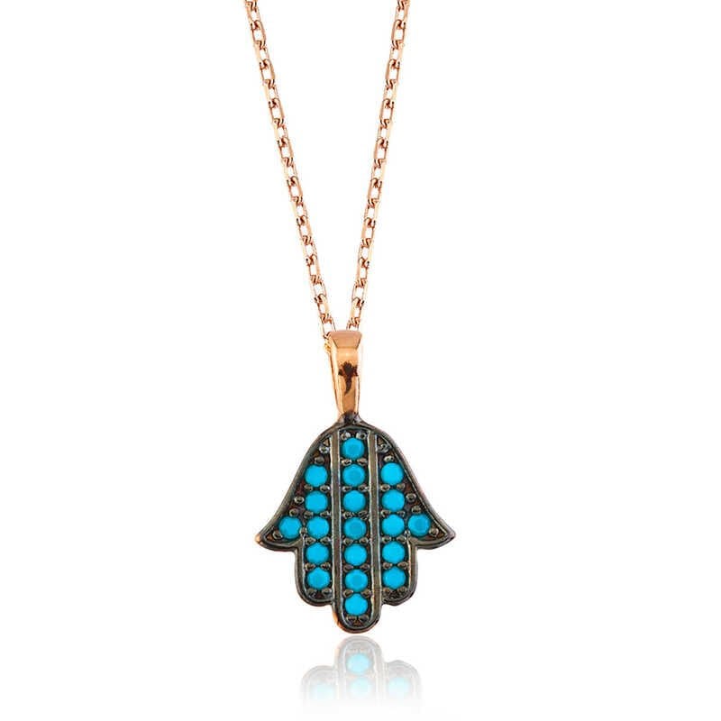 Silver Blue Fatima Hand Women's Necklace