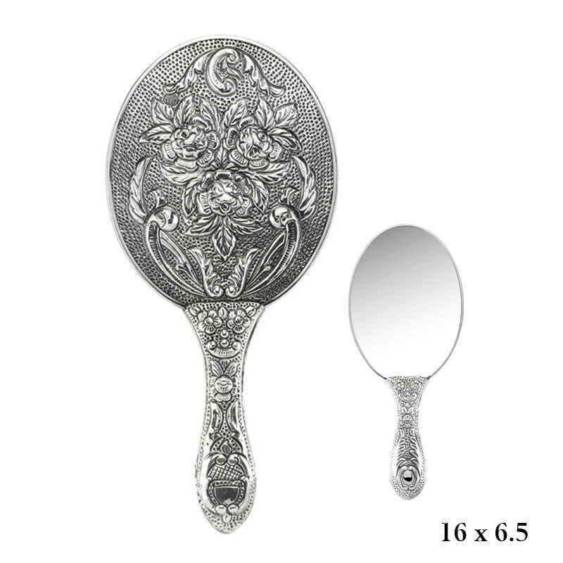 Espejo de mano de plata 925 con estampado de rosas