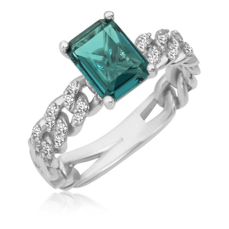 Anillo de plata con piedra baguette verde oscuro para mujer