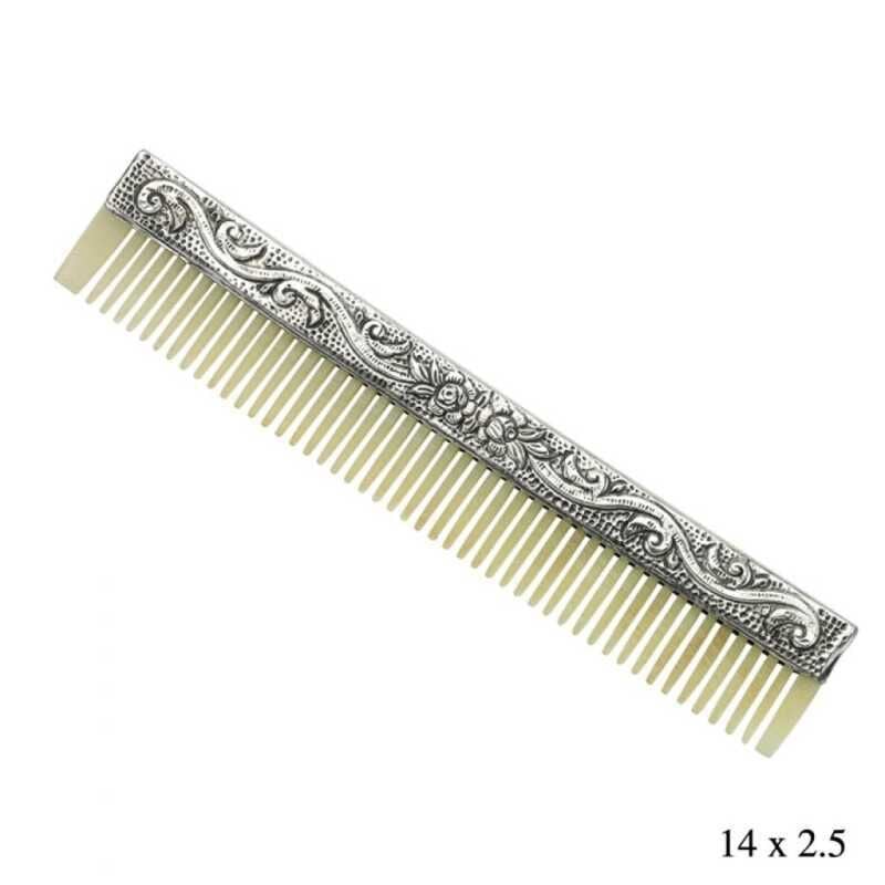 Silver Flower Patterned Bone Comb