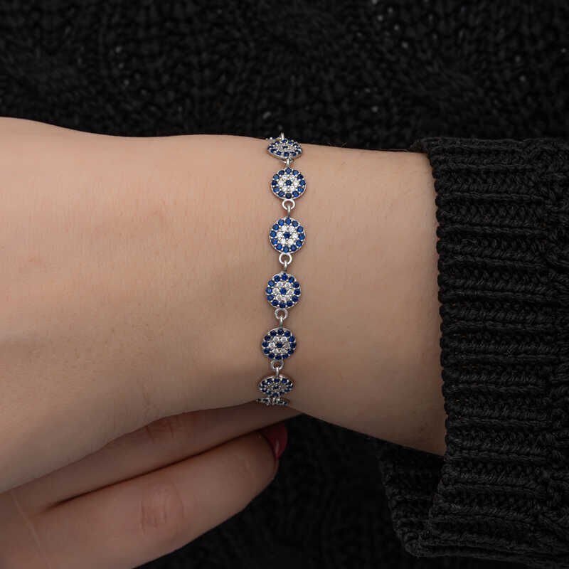 Silver Evil Eye Beaded Women's Bracelet