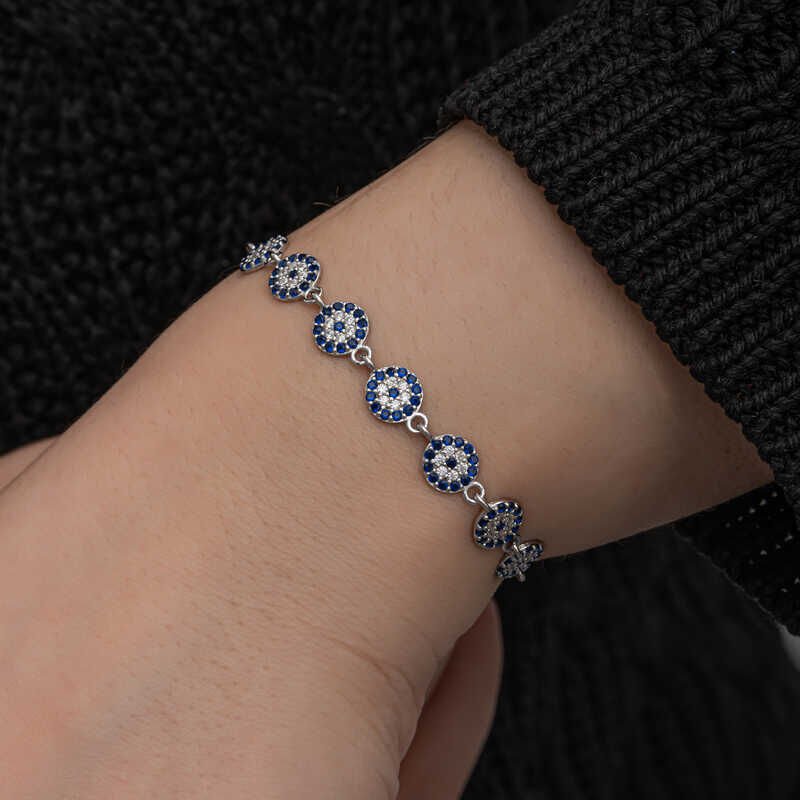 Silver Evil Eye Beaded Women's Bracelet