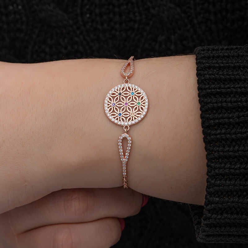Silver Rose Color Flower of Life Women's Bracelet