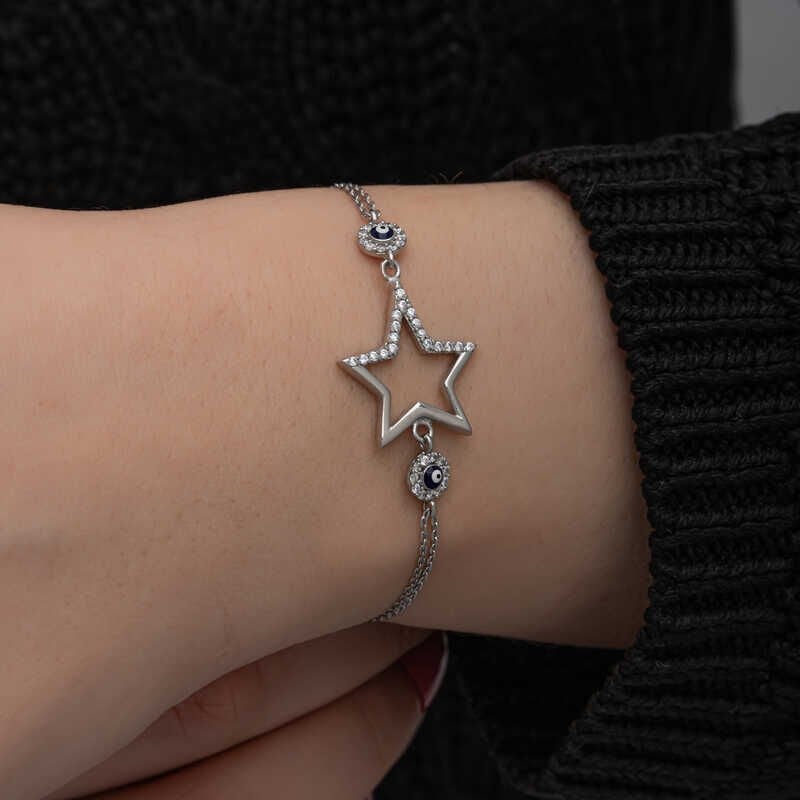 Silver Star Evil Eye Women's Bracelet