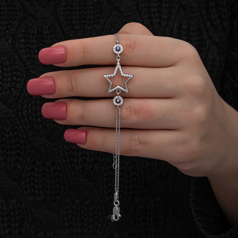 Silver Star Evil Eye Women's Bracelet