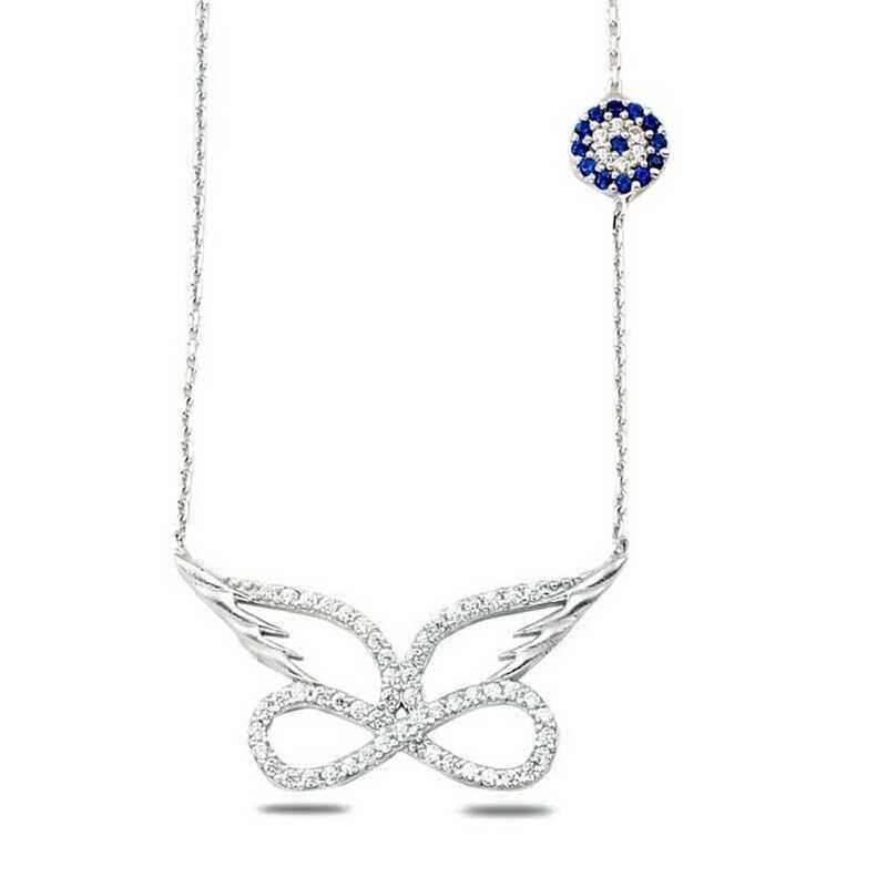 Silver Evil Eye Angel Wing Infinity Women's Necklace
